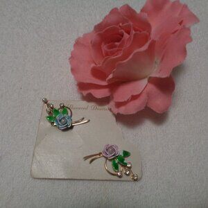 1950s VINTAGE BEJEWELED TINY FLORALS PINS SET LOT